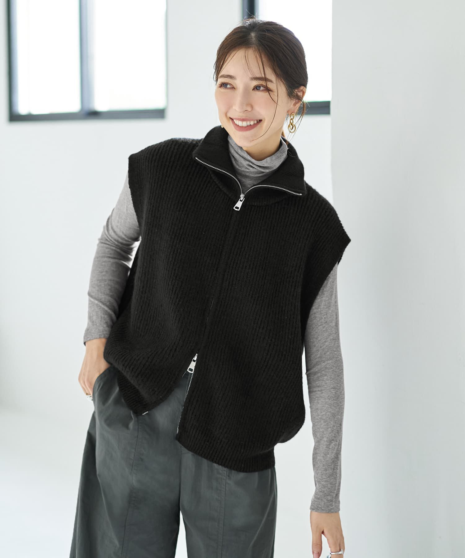 STYLE DELI「Wファスナースタンドネックニットベスト」|ニット・セーター|
