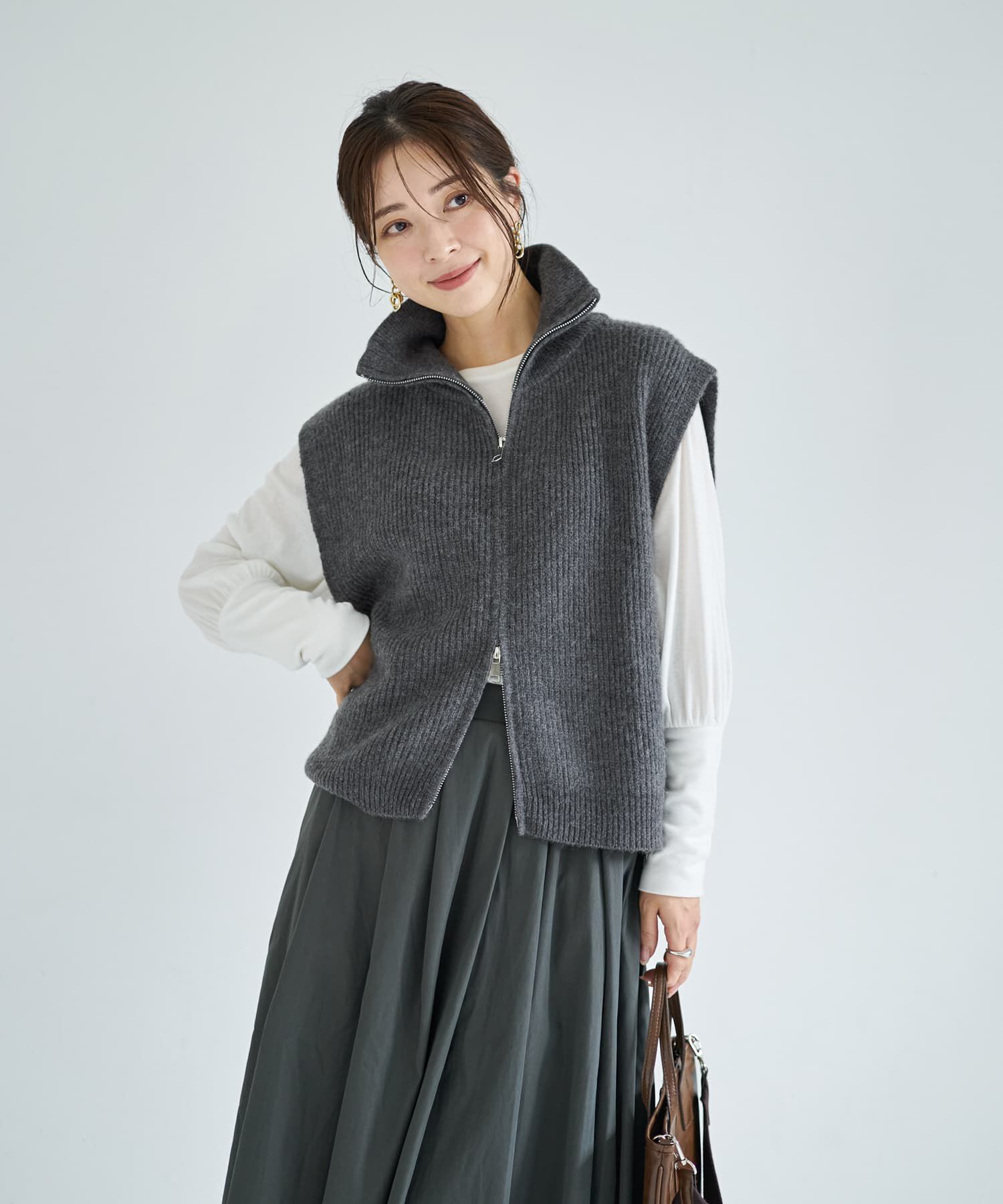STYLE DELI「Wファスナースタンドネックニットベスト」|ニット・セーター|