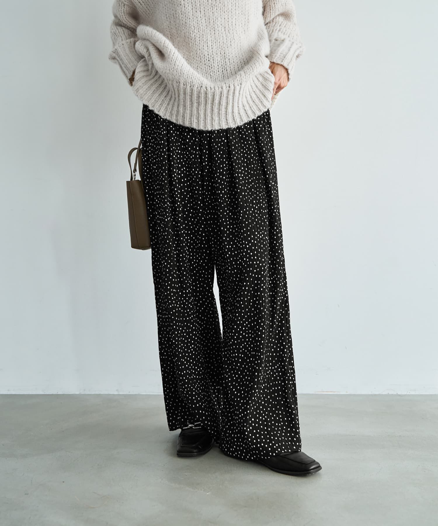 STYLE DELI「【LUXE】楊柳スモールドット柄プリーツパンツ」|その他|ブラック
