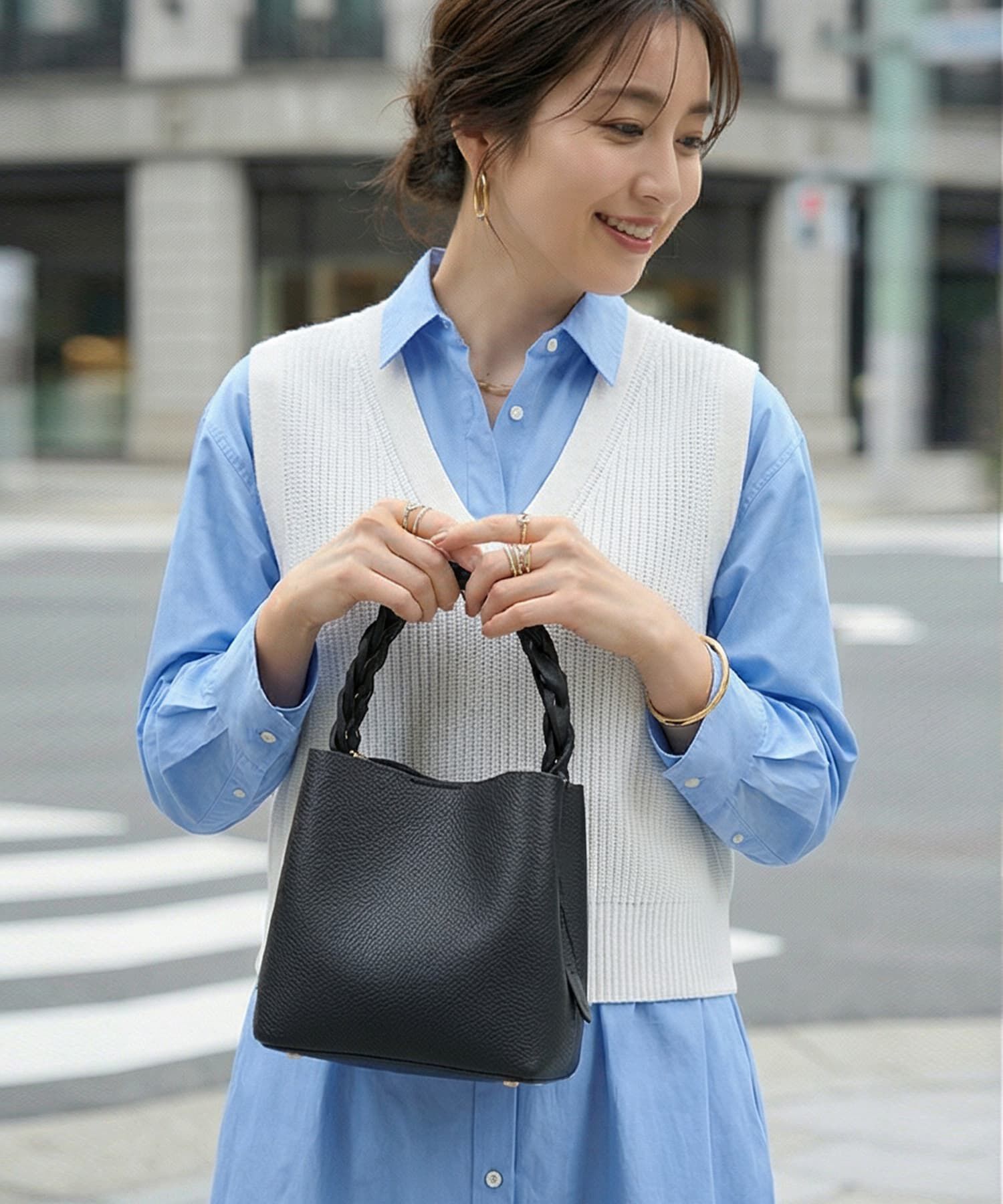 STYLE DELI「【DELI by】グレイスフォルム リアルレザーミニバケットバッグ」|ショルダー・メッセンジャー|