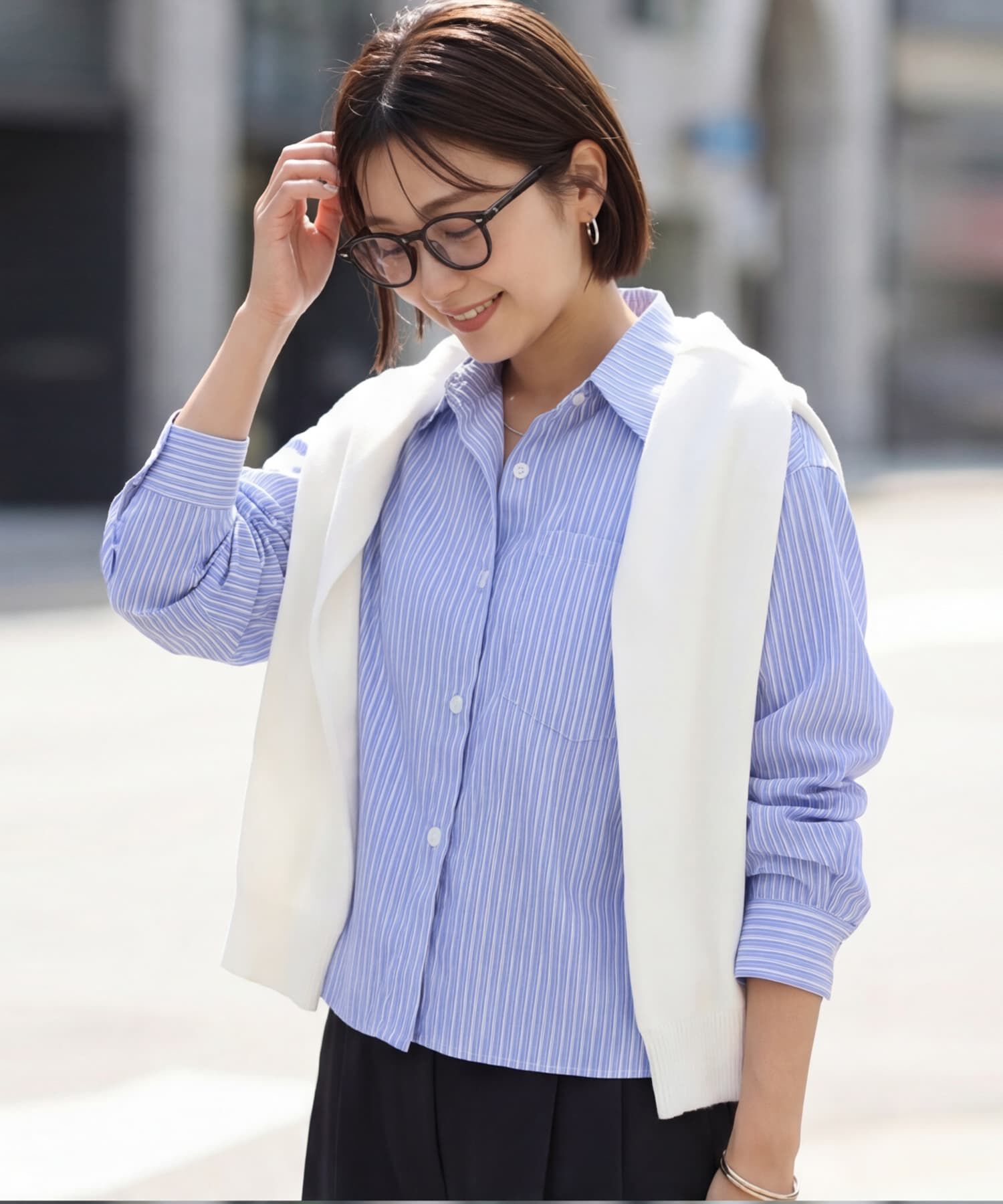 STYLE DELI「サラサラ短めストライプ柄シャツ」|シャツ・ブラウス|