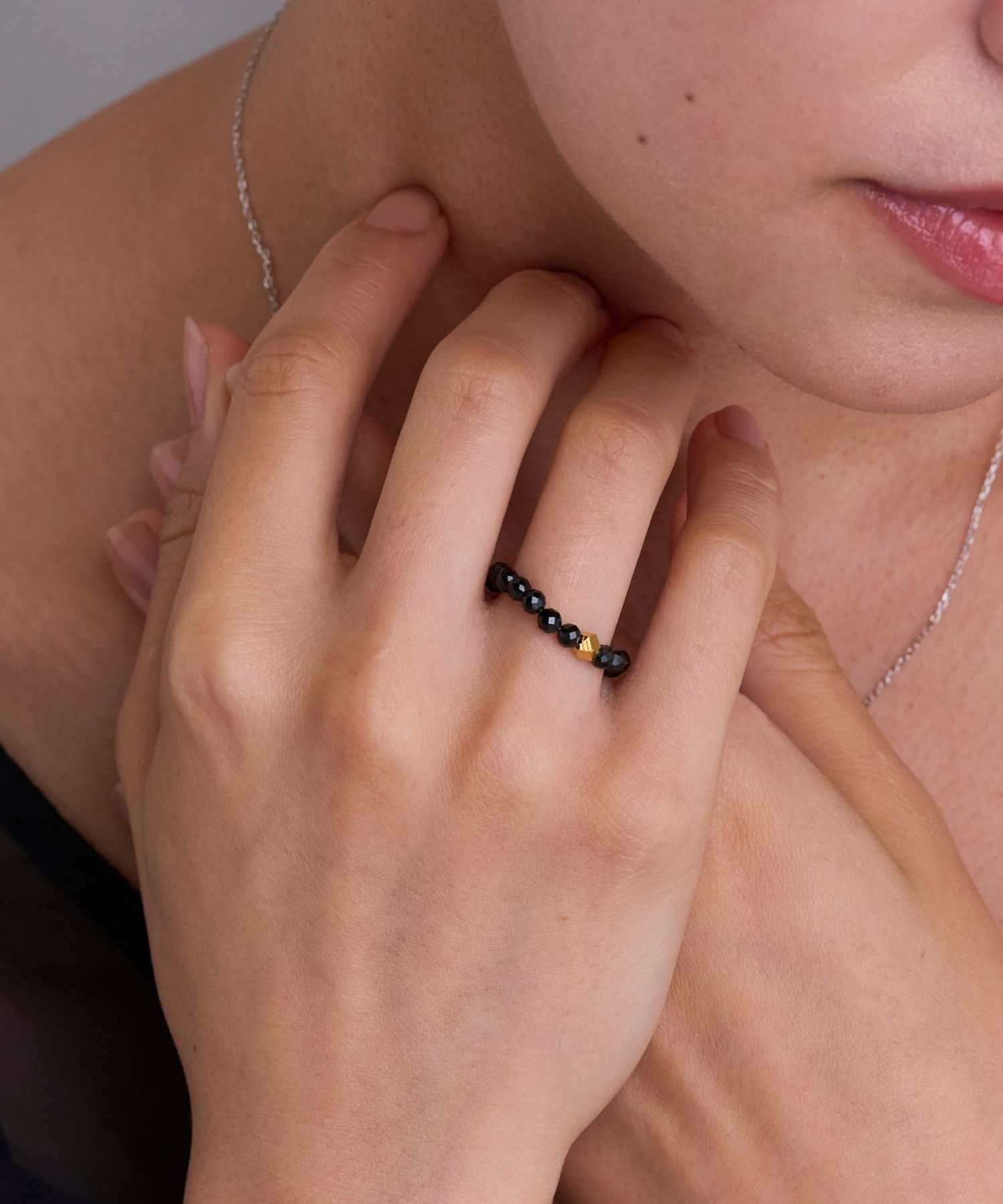 JUPITER「【SV】天然石ビーズリング/金属アレルギー対応　ブラックスピネル」|リング|