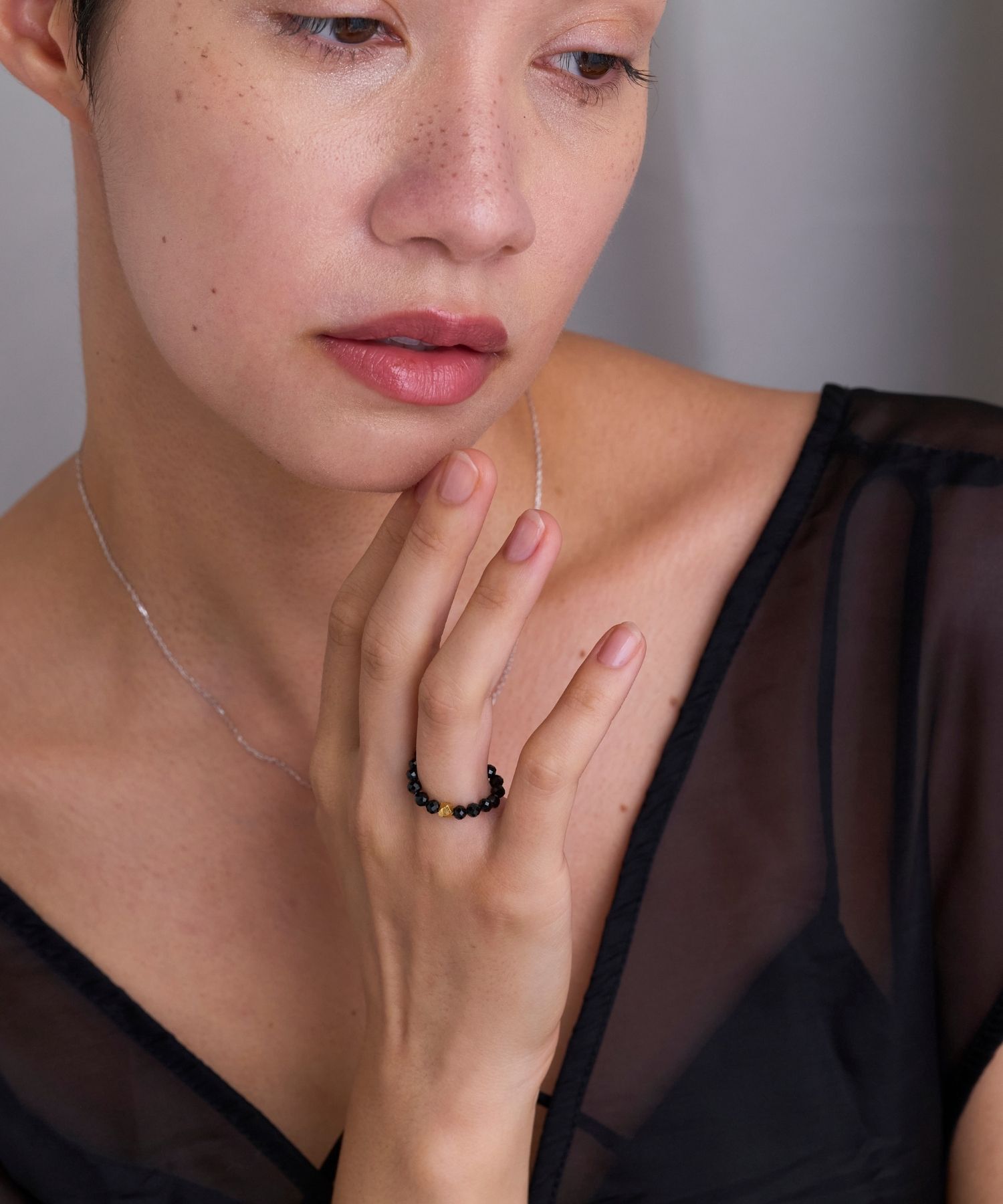 JUPITER「【SV】天然石ビーズリング/金属アレルギー対応　ブラックスピネル」|リング|