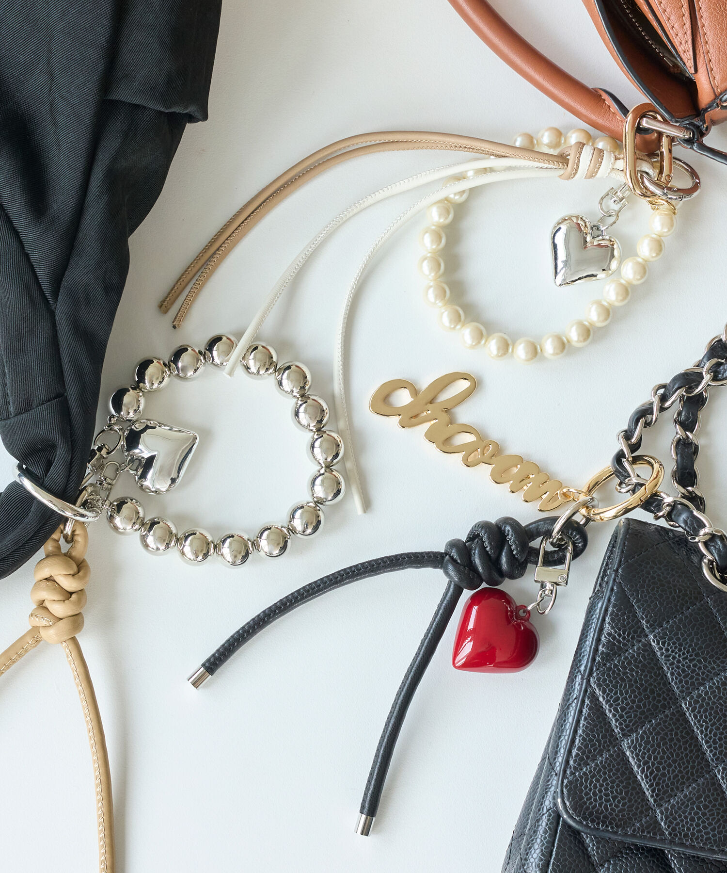 Phoebe「ハートレザーコードバッグチャーム　シルバー」|チャーム・キーホルダー|