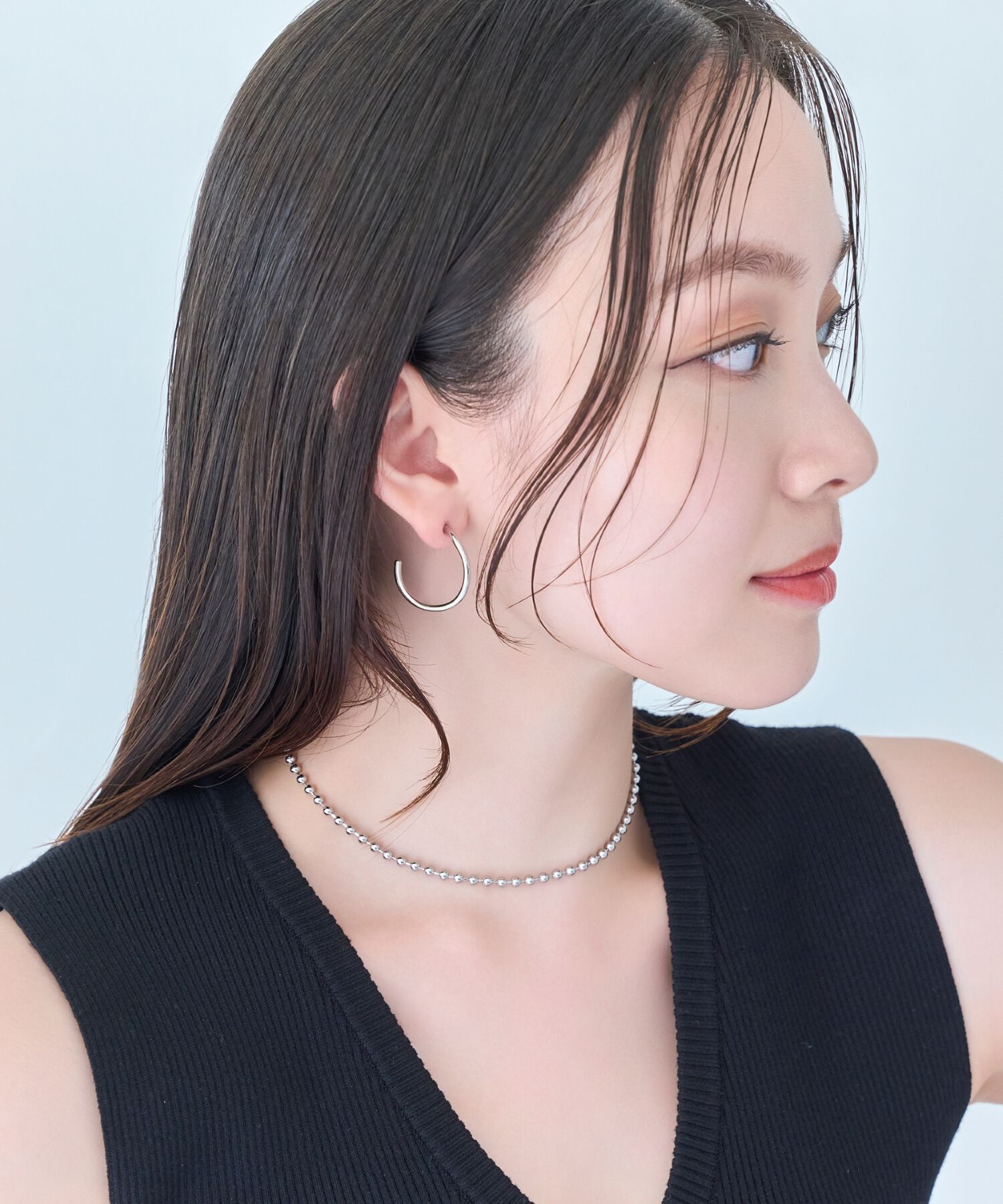 Phoebe「【金属アレルギー対応】2wayウェーブラインフープピアス　シルバー/ニッケルフリー」|ピアス|