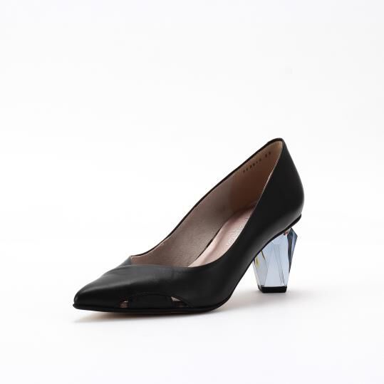 銀座かねまつ「【本革】ダイヤカットヒールパンプス」|パンプス|ブラック