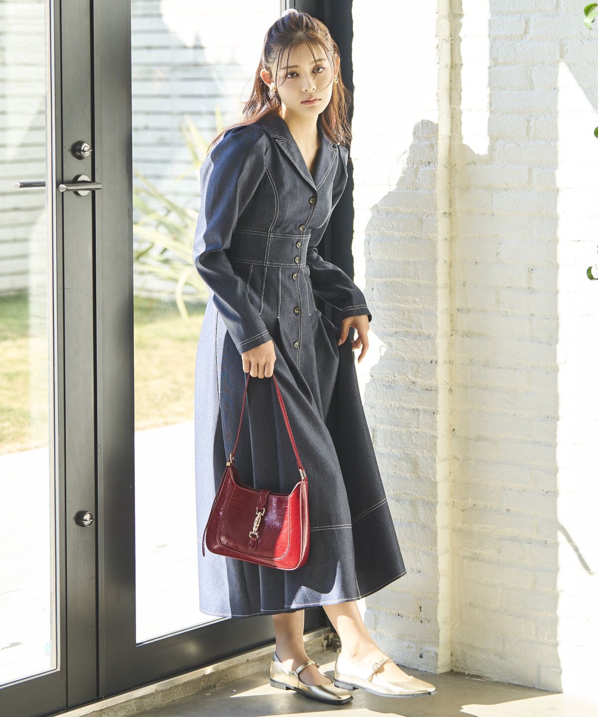 アンドクチュール「デニムライク前ボタンワンピース」|ワンピース|