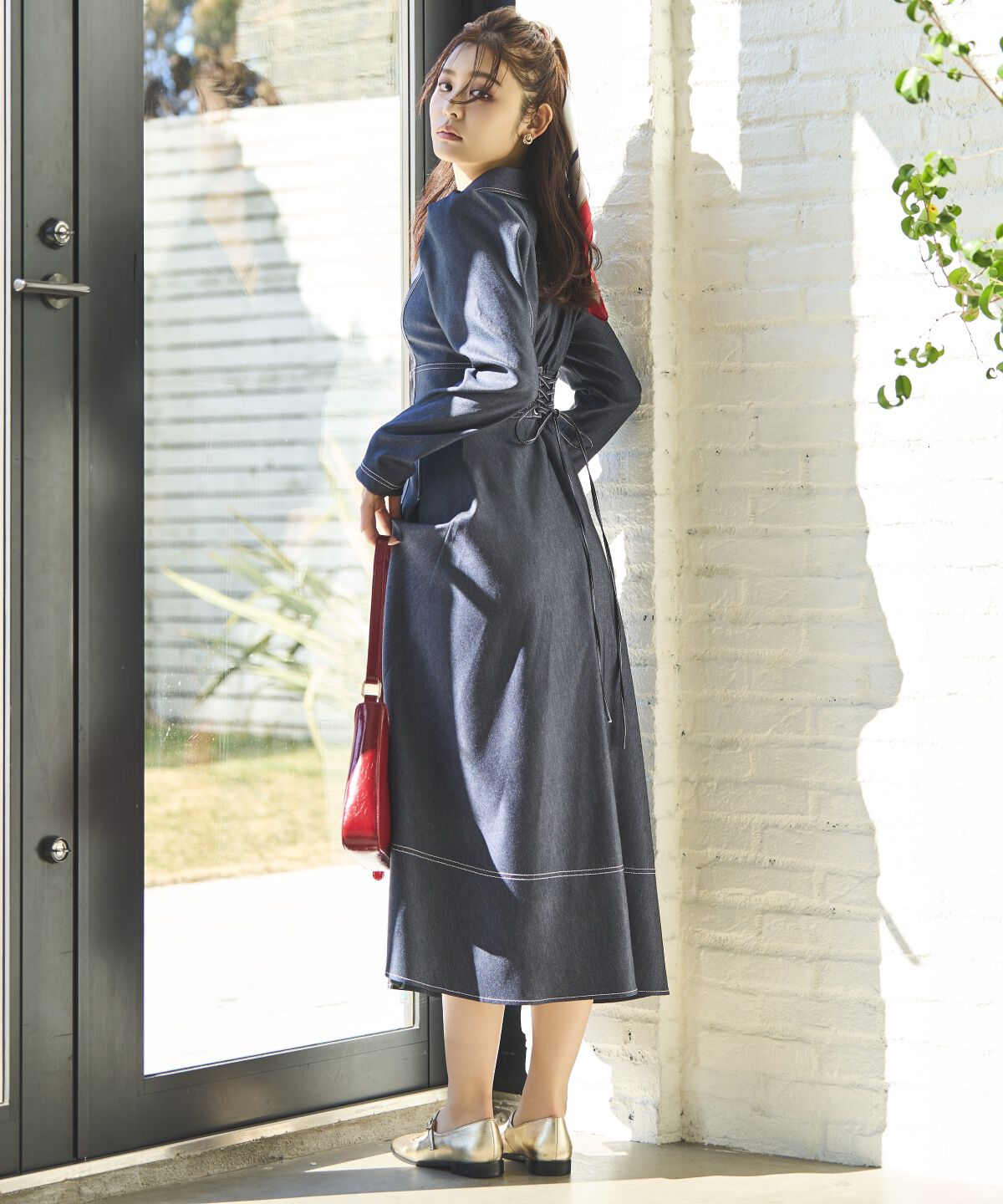 アンドクチュール「デニムライク前ボタンワンピース」|ワンピース|