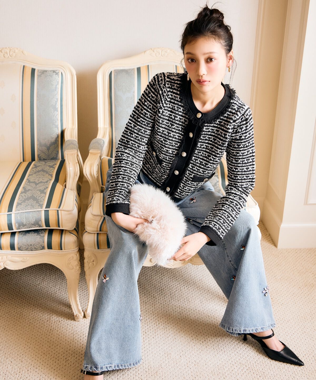 アンドクチュール「ツイードライクニットカーディガン」|カーディガン|