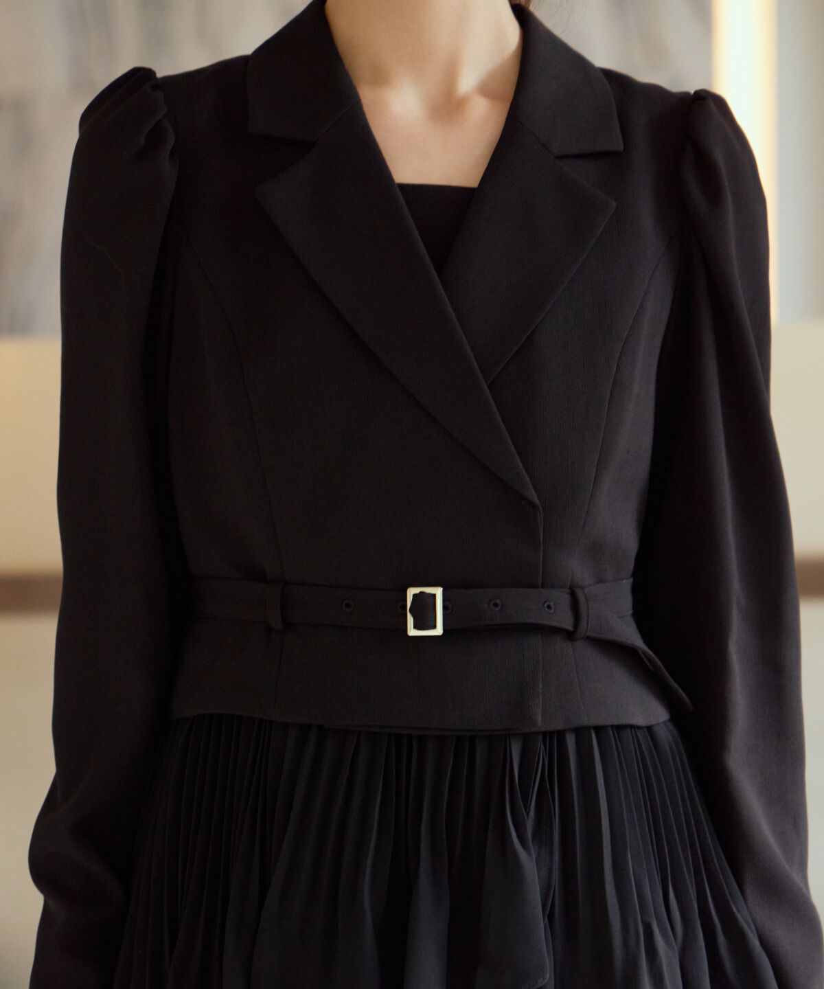 アンドクチュール「ジャケットレイヤードプリーツワンピース」|ワンピース|