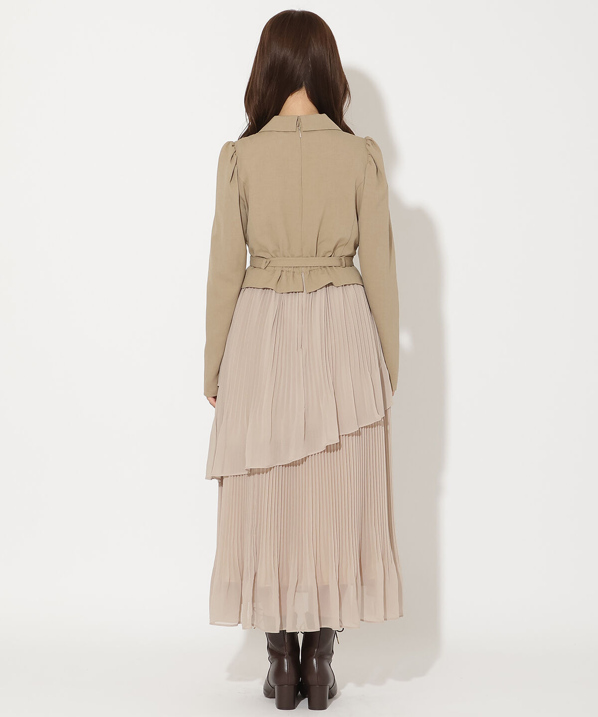 アンドクチュール「ジャケットレイヤードプリーツワンピース」|ワンピース|