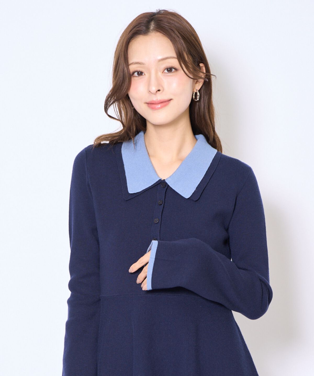 アンドクチュール「バイカラーポロニットフレアミニワンピース」|ワンピース|