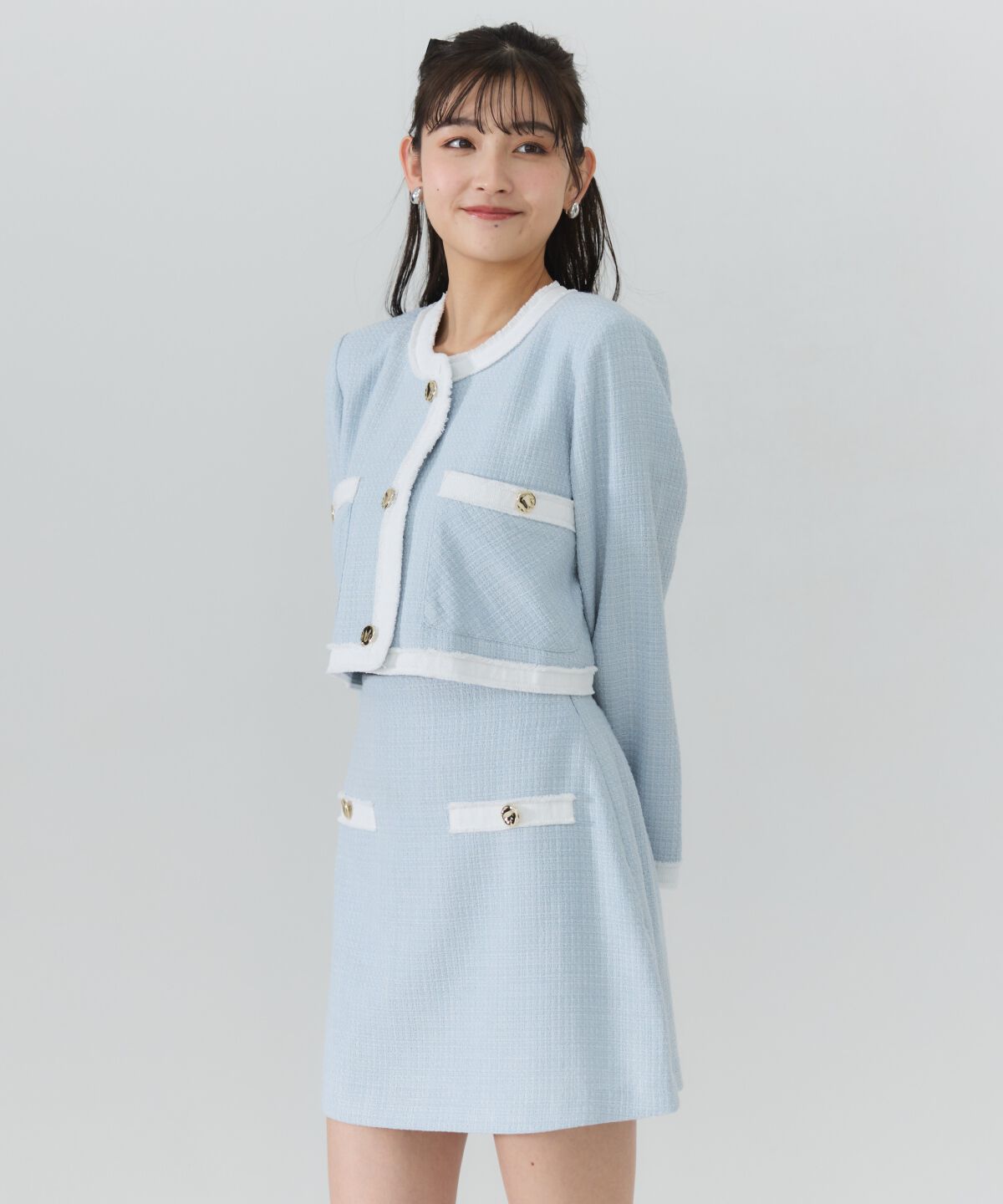 REDYAZEL「ファンシーツイードミニスカート」|台形|サックス