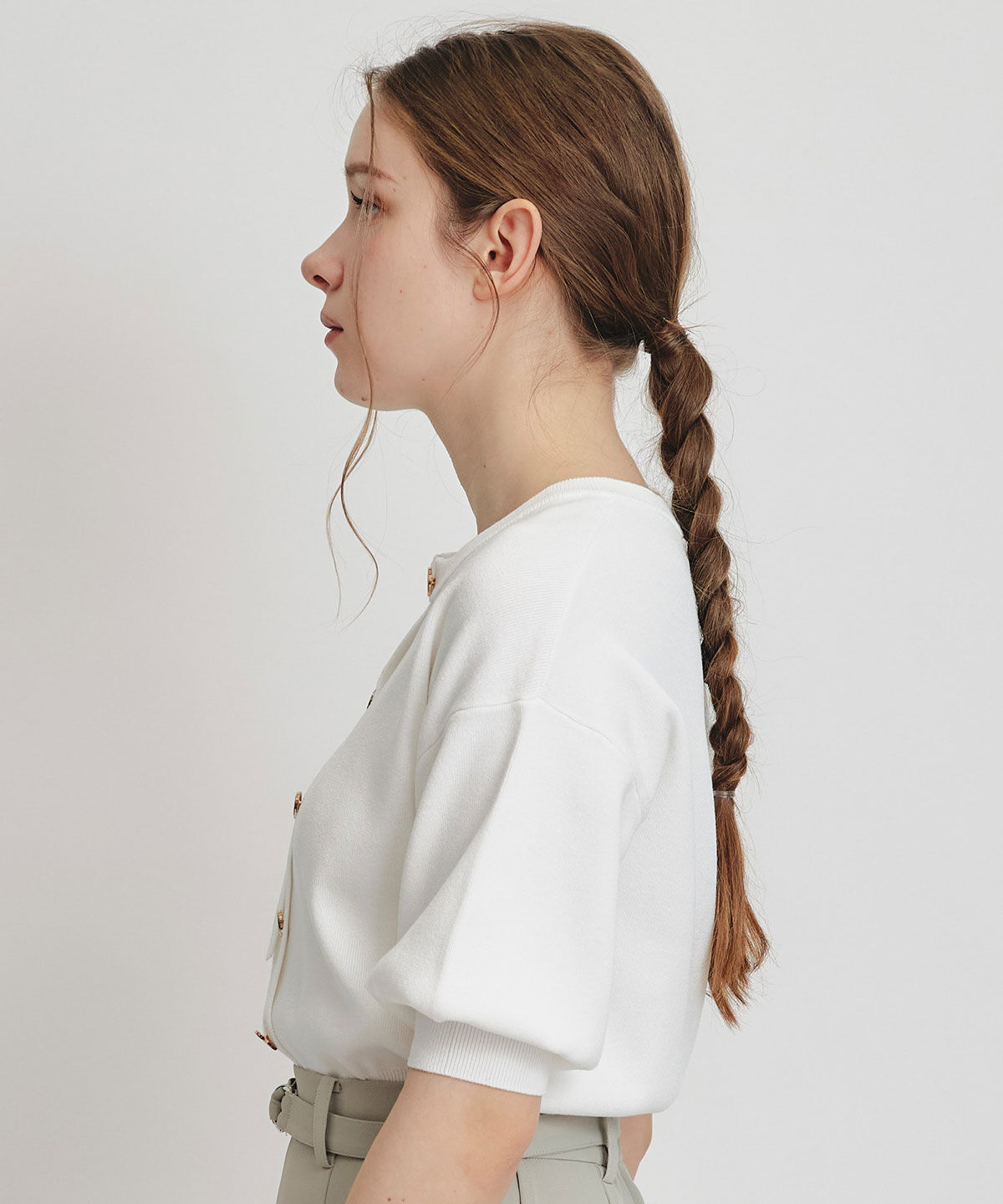 REDYAZEL「アシメカットデザインハーフスリーブニットプルオーバー」|ニット・セーター|