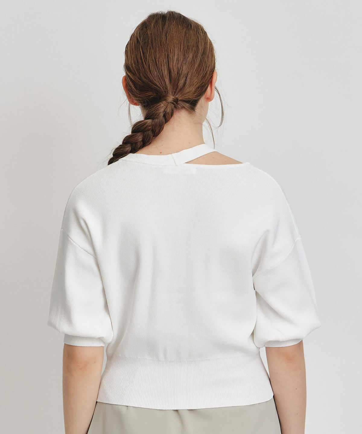 REDYAZEL「アシメカットデザインハーフスリーブニットプルオーバー」|ニット・セーター|