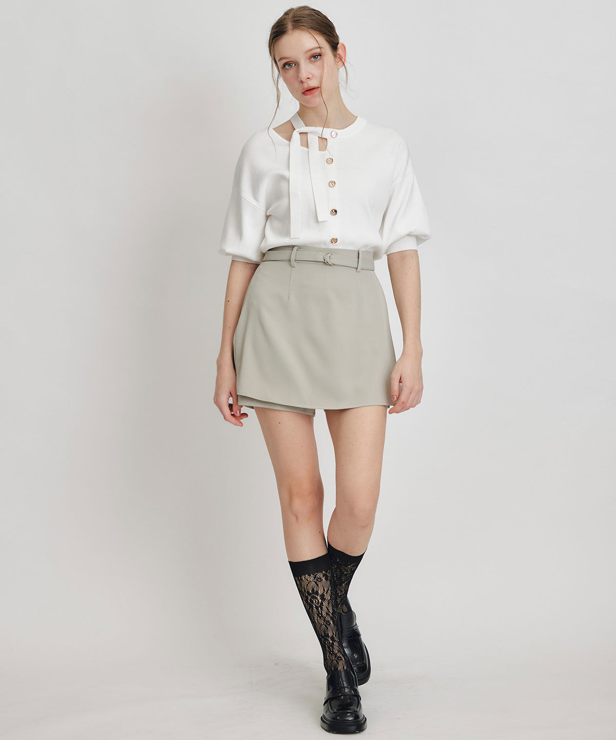 REDYAZEL「アシメカットデザインハーフスリーブニットプルオーバー」|ニット・セーター|