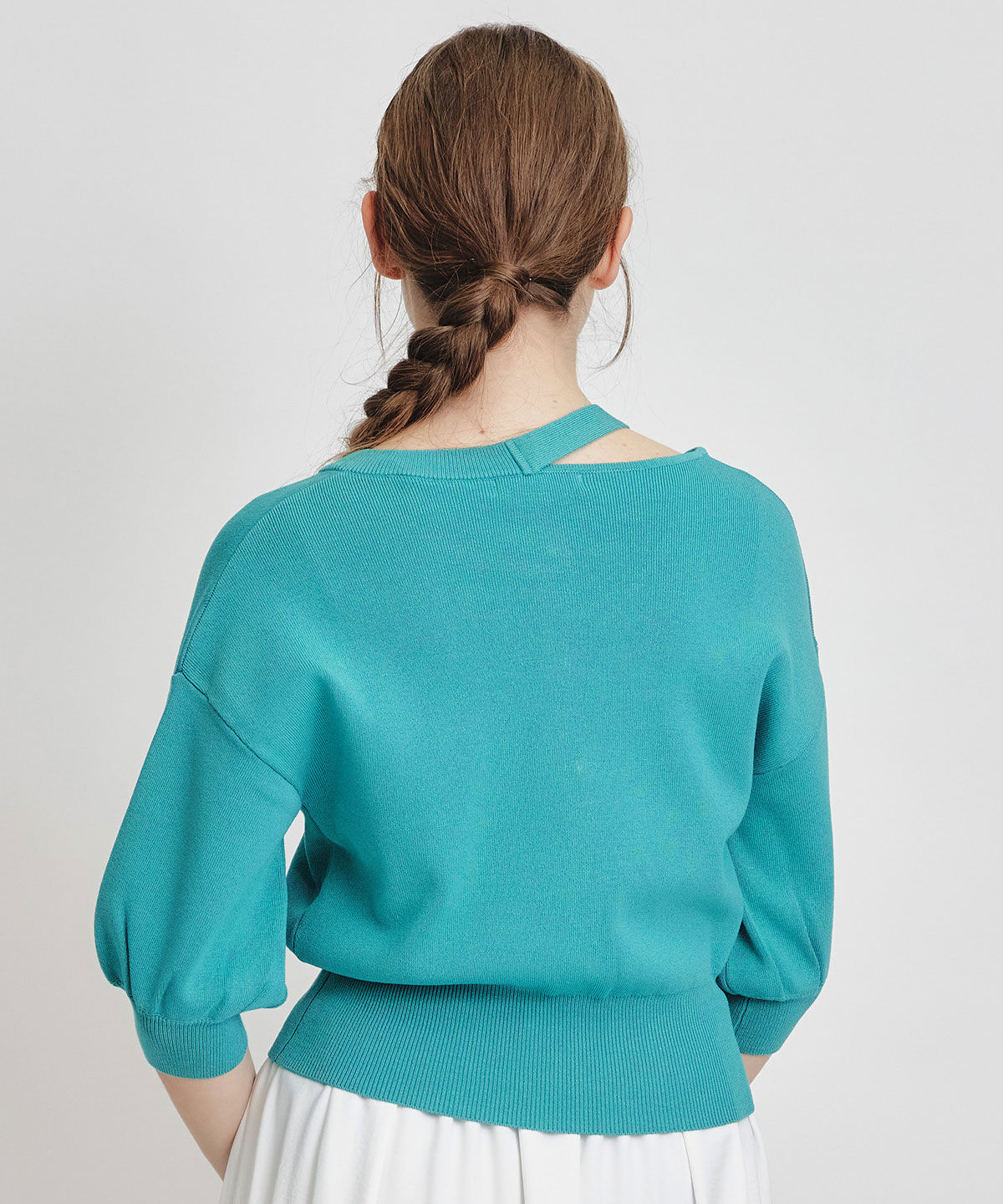 REDYAZEL「アシメカットデザインハーフスリーブニットプルオーバー」|ニット・セーター|