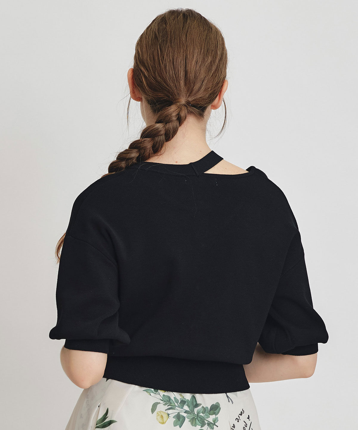 REDYAZEL「アシメカットデザインハーフスリーブニットプルオーバー」|ニット・セーター|