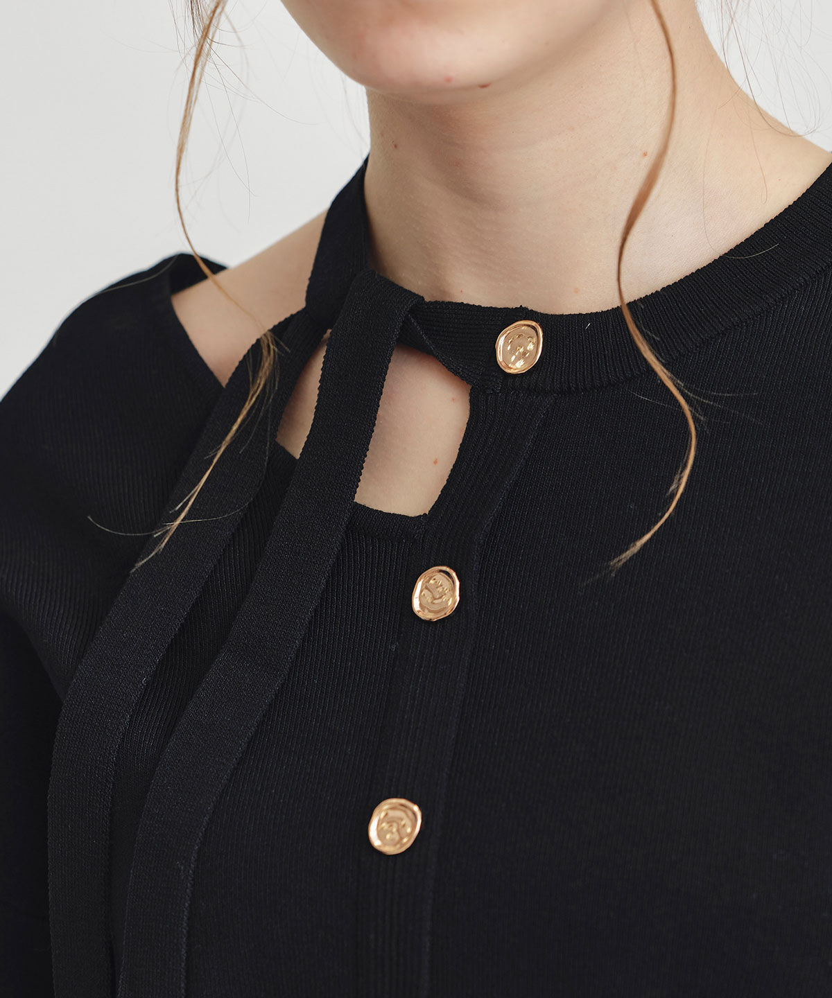 REDYAZEL「アシメカットデザインハーフスリーブニットプルオーバー」|ニット・セーター|