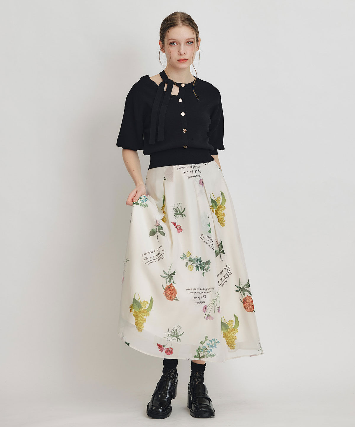 REDYAZEL「アシメカットデザインハーフスリーブニットプルオーバー」|ニット・セーター|