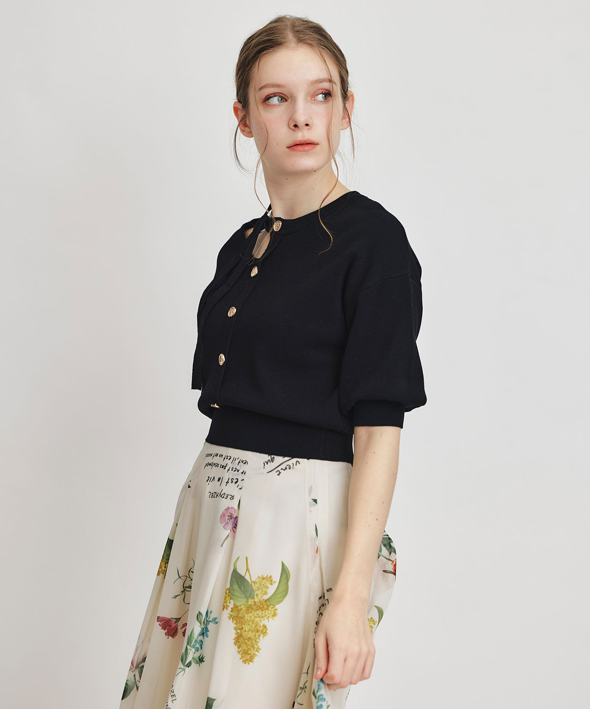 REDYAZEL「アシメカットデザインハーフスリーブニットプルオーバー」|ニット・セーター|