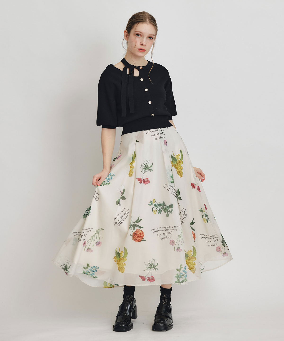 REDYAZEL「アシメカットデザインハーフスリーブニットプルオーバー」|ニット・セーター|