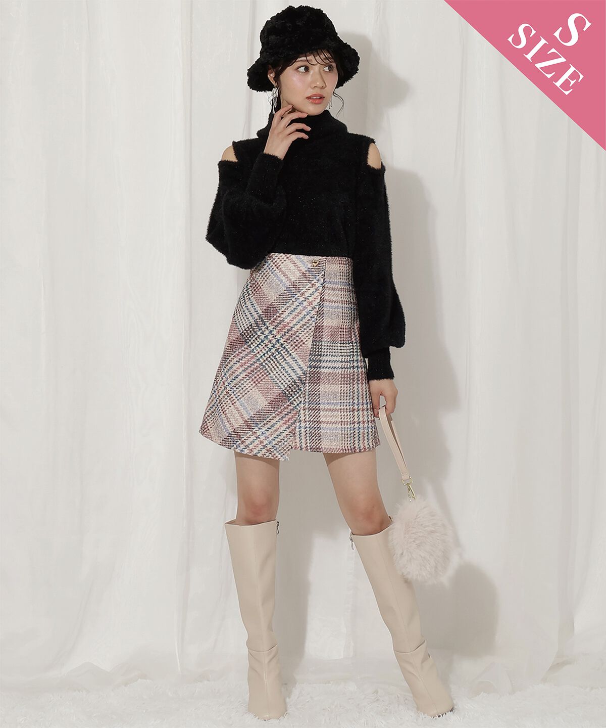 WILLSELECTION「ラメツイードミニスカート」|台形|赤系チェック