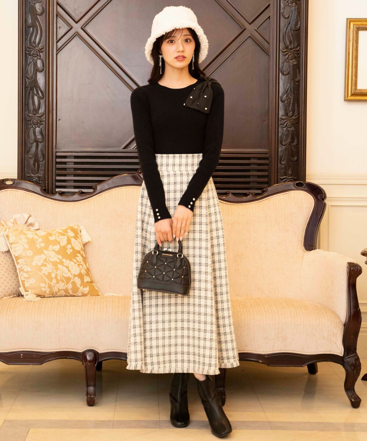 WILLSELECTION「フリンジチェック柄スカート」|フレア|