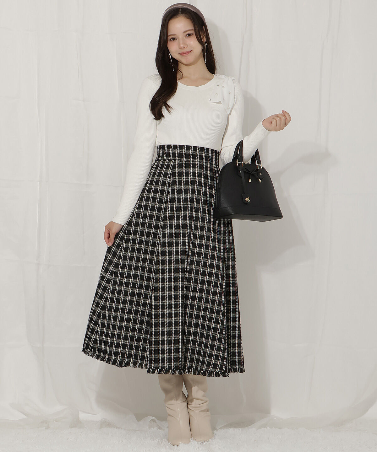WILLSELECTION「フリンジチェック柄スカート」|フレア|