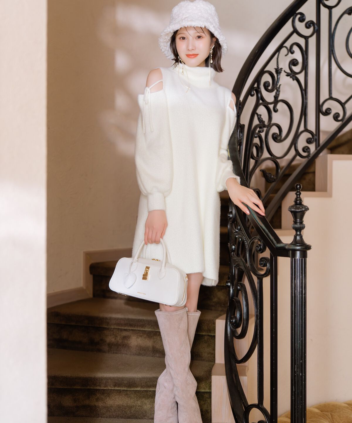 WILLSELECTION「オープンショルダーラメフェザーニットワンピース」|ワンピース|