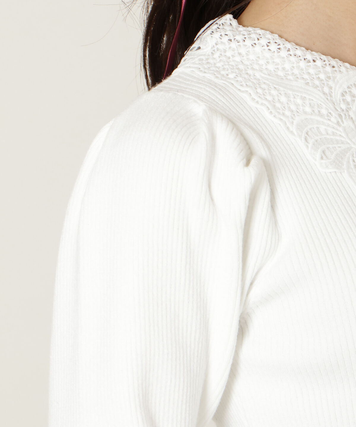 WILLSELECTION「リボンレースカラータックスリーブニット」|ニット・セーター|