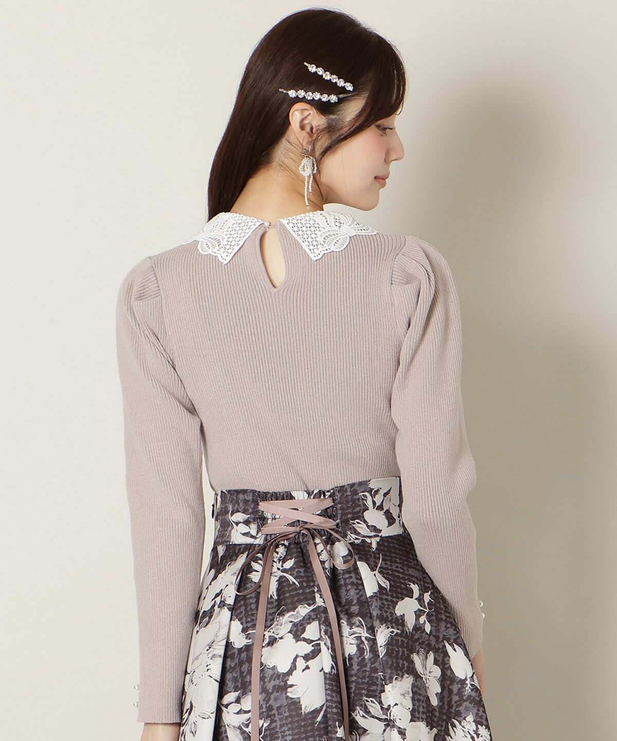 WILLSELECTION「リボンレースカラータックスリーブニット」|ニット・セーター|