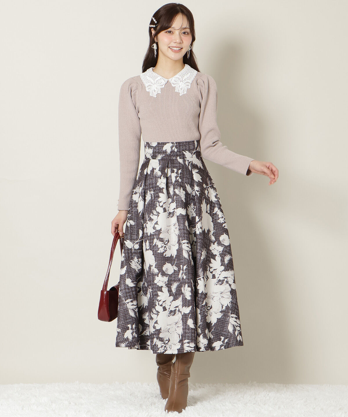 WILLSELECTION「リボンレースカラータックスリーブニット」|ニット・セーター|