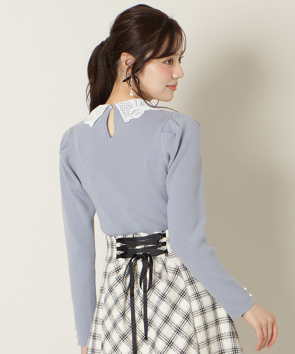 WILLSELECTION「リボンレースカラータックスリーブニット」|ニット・セーター|