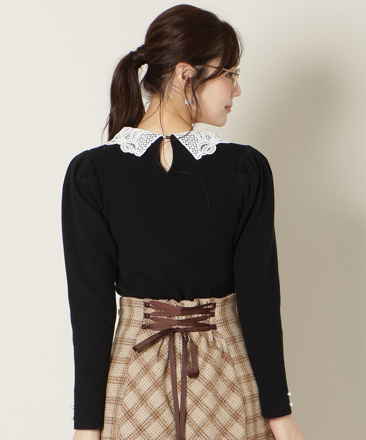 WILLSELECTION「リボンレースカラータックスリーブニット」|ニット・セーター|