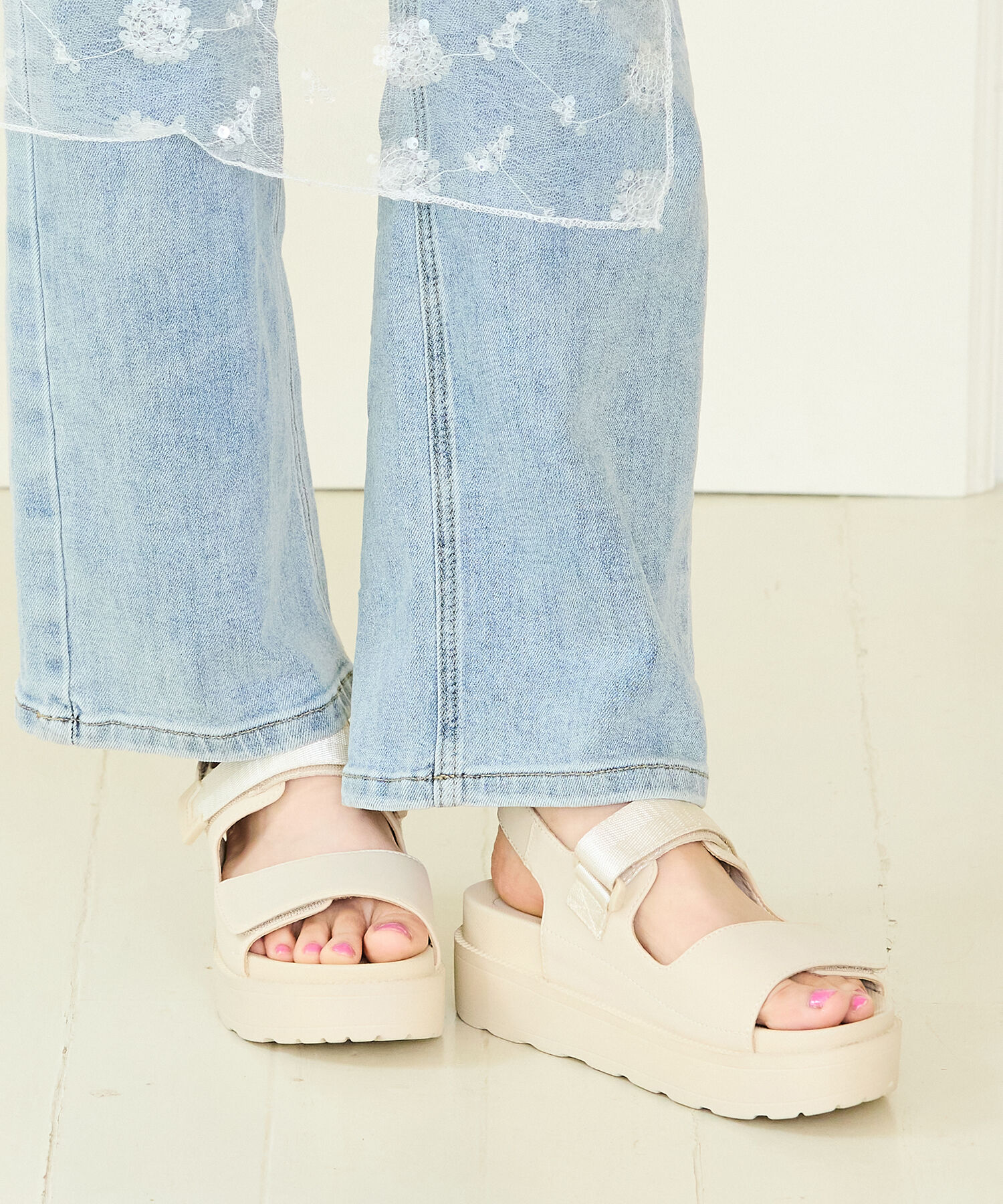 ORiental TRaffic「【アウトレット価格】ダブルベルトベルクロ厚底サンダル/41238」|サンダル|BEIGE