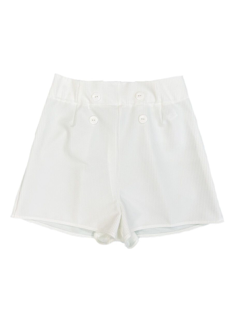 PEAK&PINE「無地ボタン付きAラインハイウエストショートパンツ」|ショーツ|ホワイト