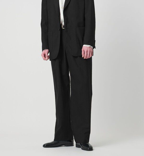 UNITED ARROWS「＜District＞ウォッシュド トロピカルウール 2プリーツ ワイドパンツ」|スラックス|BLACK