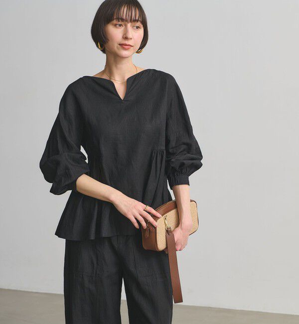 UNITED ARROWS「リネン スキッパー ペプラム ブラウス ‐ウォッシャブル‐」|シャツ・ブラウス|