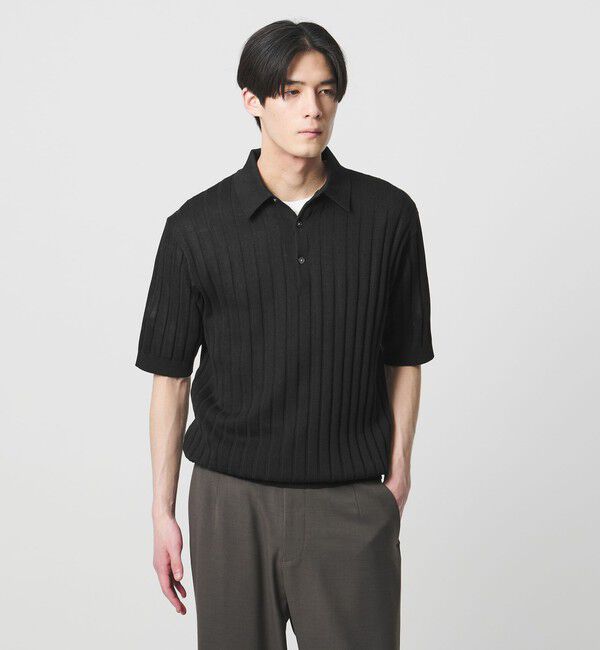 UNITED ARROWS「シャーリーカーン ワイドリブ ニットポロシャツ」|ポロシャツ|BLACK
