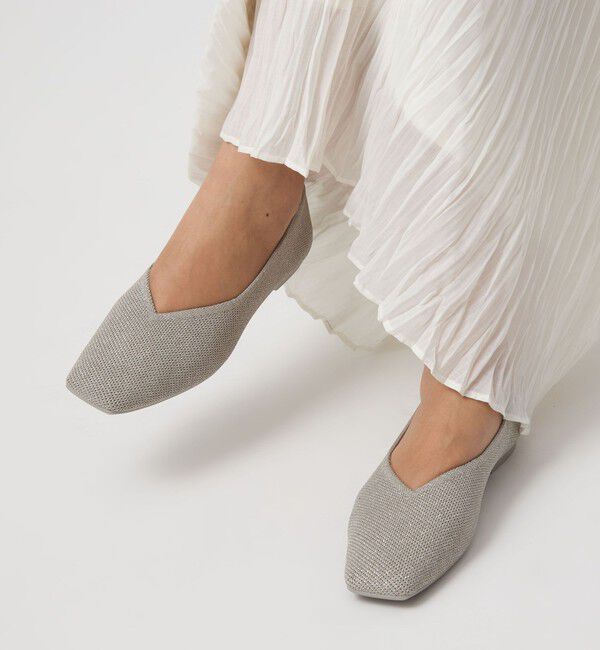 UNITED ARROWS green label relaxing「ウェルネス ニット スクエアVカット シューズ 撥水 ウォッシャブル」|バレエシューズ|SILVER