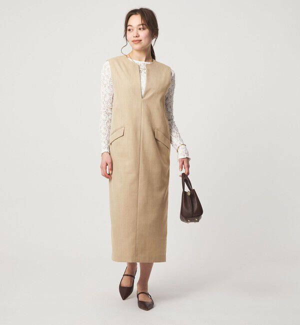 UNITED ARROWS green label relaxing「［size SHORTあり］リネンライク キーネック ジャンパースカート」|ジャンパースカート|BEIGE