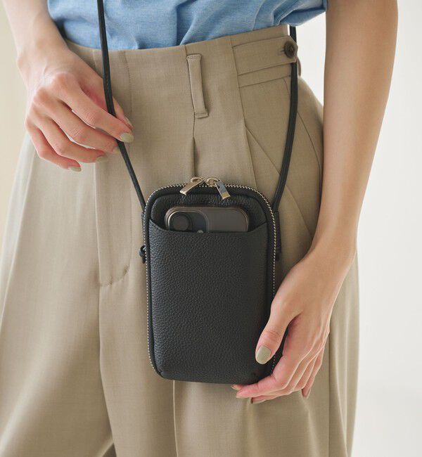 BEAUTY&YOUTH UNITED ARROWS「レザー ジップスリム ウォレットショルダー」|ショルダー・メッセンジャー|BLACK