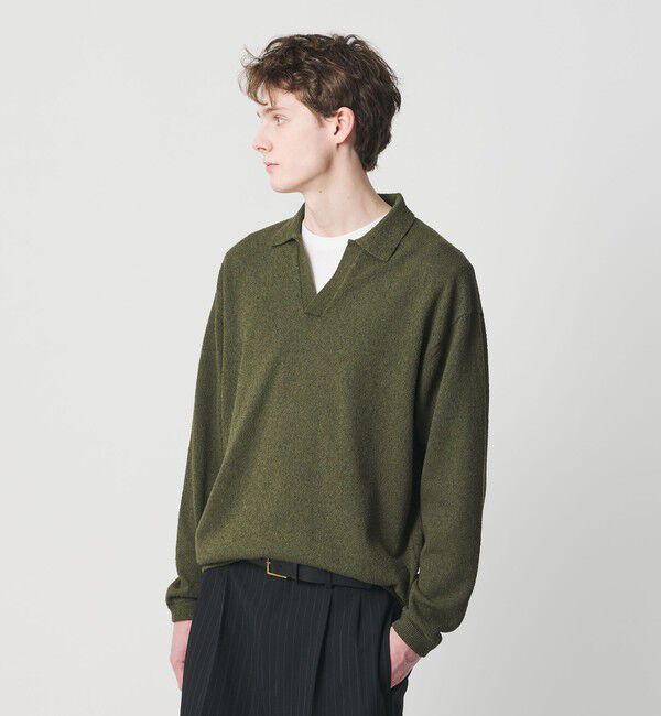 BEAUTY&YOUTH UNITED ARROWS「クリンプ コットン ポロスキッパー ニット ウォッシャブル」|ニット・セーター|OLIVE
