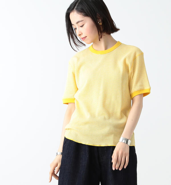 BEAMSBOY「【別注】Healthknit / ワッフル ボーダー Tシャツ」|Tシャツ・カットソー|YELLOW/OFF