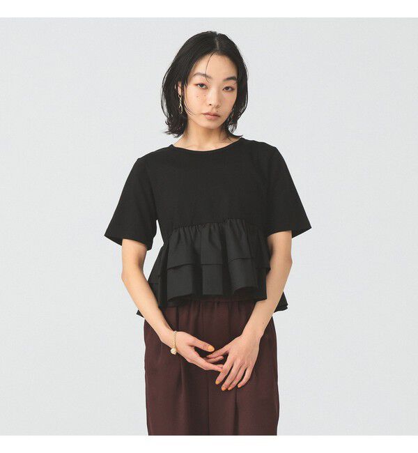 Ray BEAMS 「ティアード キリカエ クルーネック Tシャツ」|Tシャツ・カットソー|BLACK