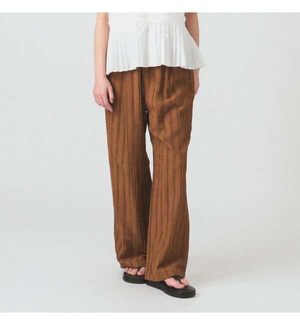 Ray BEAMS 「ストライプ ジャカード ワイド パンツ」|チノ|BROWN