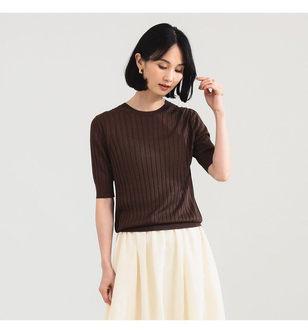 Demi-Luxe BEAMS 「【別注】SLOANE / 18ゲージ シルク リブ ハーフスリーブ」|ニット・セーター|別注BROWN