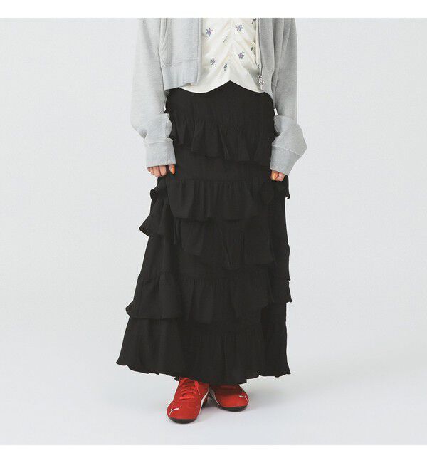 Ray BEAMS 「アシンメトリー フリル ティアード スカート」|スカート|BLACK