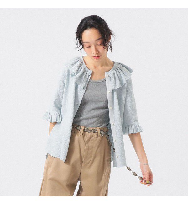 BEAMSBOY「ジャカード フリルギャザー ショートスリーブ」|Tシャツ・カットソー|